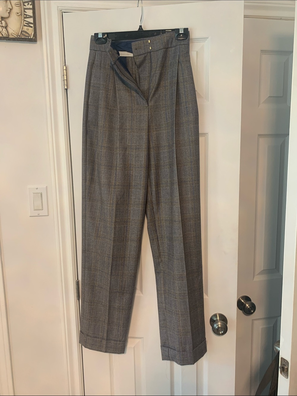 100% wool Massimo Dutti Gray Plaid High-Waist Pants Like New